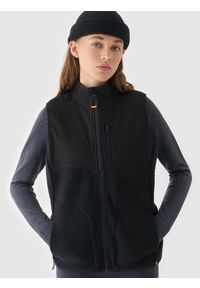 4f - 4F Bezrękawnik sherpa ze stójką damski - czarny L. Okazja: na co dzień. Typ kołnierza: kołnierzyk stójkowy. Kolekcja: plus size. Kolor: czarny. Materiał: polar, włókno, dzianina, bawełna, materiał, futro. Długość rękawa: bez rękawów. Sezon: zima. Styl: sportowy, klasyczny, casual