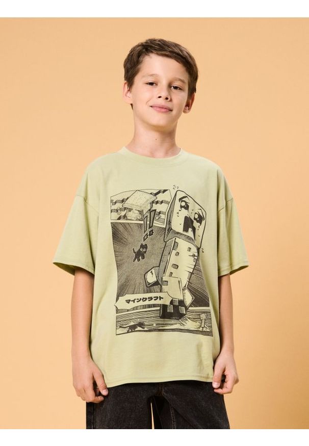 Sinsay - Koszulka oversize Minecraft - green spruce