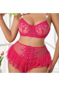 Intica - Komplet bielizny z falbanką na specjalne okazje Lynann. Kolor: różowy. Materiał: materiał. Wzór: aplikacja