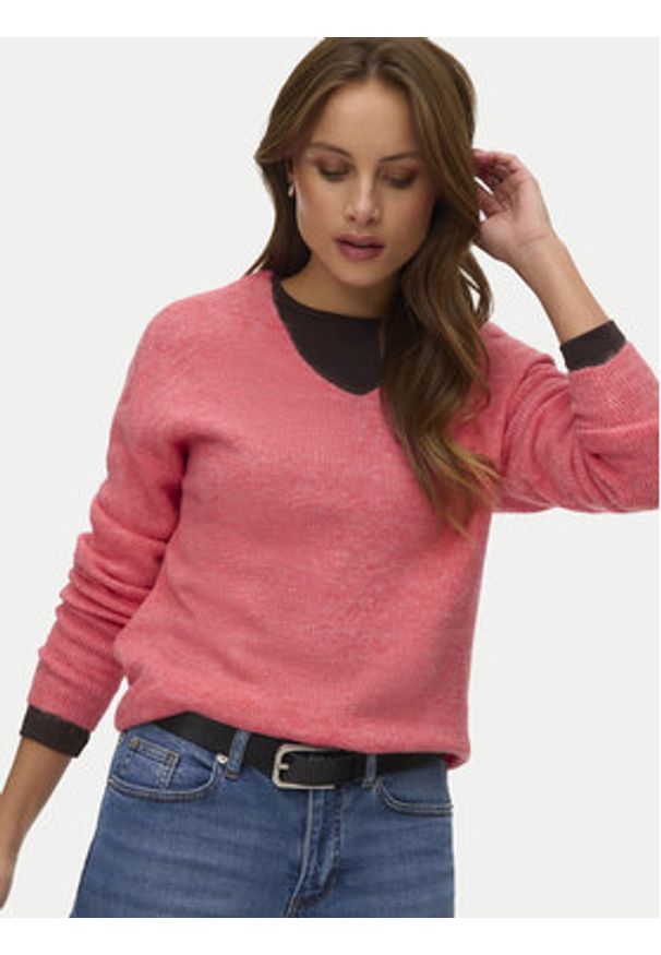 Vero Moda Sweter Crewlefile 10233357 Koralowy Loose Fit. Kolor: pomarańczowy. Materiał: syntetyk