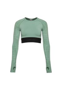 GYMSHARK - Top treningowy longsleeve damski Gymshark Vision Crop Top. Kolor: zielony. Długość rękawa: długi rękaw. Sport: fitness