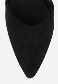 Born2be - Czarne Czółenka Vices na Brokatowym Obcasie z Wkładką ze Skóry Naturalnej i Ozdobnymi Paskami Leaniella. Okazja: na wesele, do pracy, na co dzień, na ślub cywilny. Zapięcie: pasek. Kolor: czarny. Materiał: skóra. Wzór: paski, aplikacja. Obcas: na obcasie. Styl: wizytowy, casual. Wysokość obcasa: średni #8