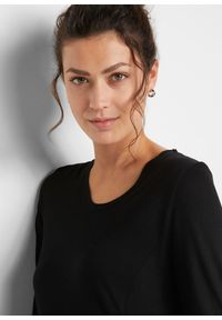 bonprix - Shirt z długim rękawem, z miękkiej wiskozy. Typ kołnierza: dekolt w serek. Kolor: czarny. Materiał: materiał, wiskoza. Długość rękawa: długi rękaw. Długość: długie #3