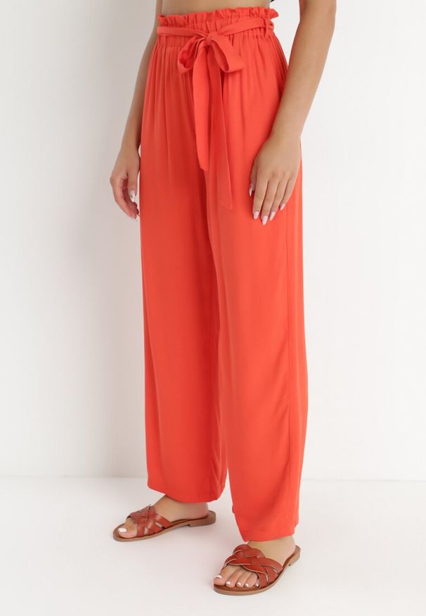 Born2be - Ciemnopomarańczowe Spodnie Szerokie Pheriko. Kolor: pomarańczowy. Materiał: wiskoza, materiał, tkanina, guma. Długość: długie. Sezon: lato