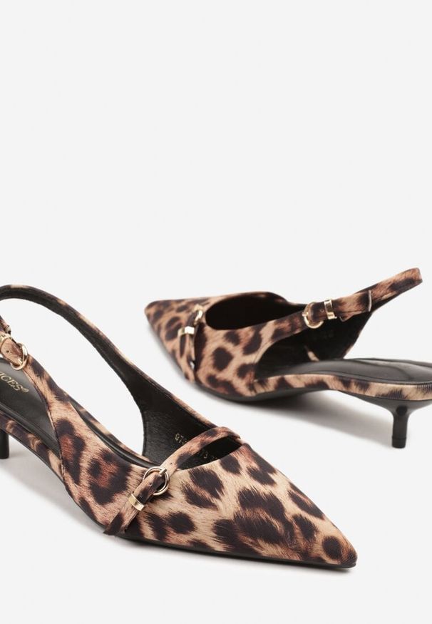 Renee - Panterkowe Sandały Vices Slingback na Obcasie z Cienkim Paskiem na Nosku Elozira. Okazja: na co dzień. Zapięcie: pasek. Materiał: len. Sezon: lato. Obcas: na obcasie. Styl: elegancki, casual. Wysokość obcasa: średni