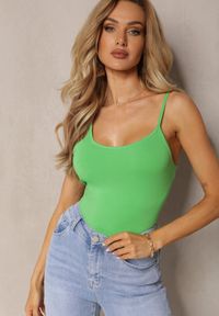 Renee - Zielony Tank Top na Ramiączkach z Elastycznej Bawełny Daudia. Kolor: zielony. Materiał: bawełna. Długość rękawa: na ramiączkach