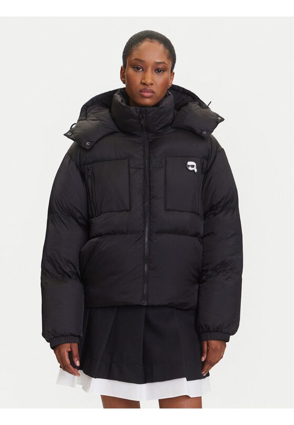 Karl Lagerfeld - KARL LAGERFELD Kurtka zimowa A3W15020 Czarny Regular Fit. Typ kołnierza: dekolt w karo. Kolor: czarny. Materiał: syntetyk. Sezon: zima