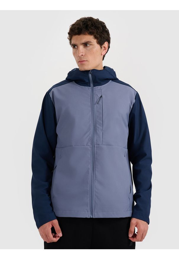 4f - 4F Kurtka softshell wiatroodporna męska - granatowa XL. Typ kołnierza: kaptur. Kolor: niebieski. Materiał: softshell. Technologia: Windstopper. Sezon: zima