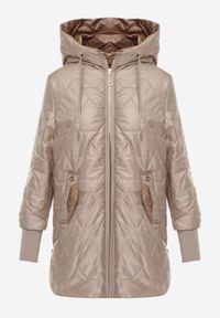 Born2be - Brązowa Pikowana Kurtka Przejściowa z Kapturem i Bocznymi Suwakami Mado. Okazja: na co dzień. Typ kołnierza: kaptur. Kolor: brązowy. Materiał: poliester, jeans. Styl: casual, klasyczny #5