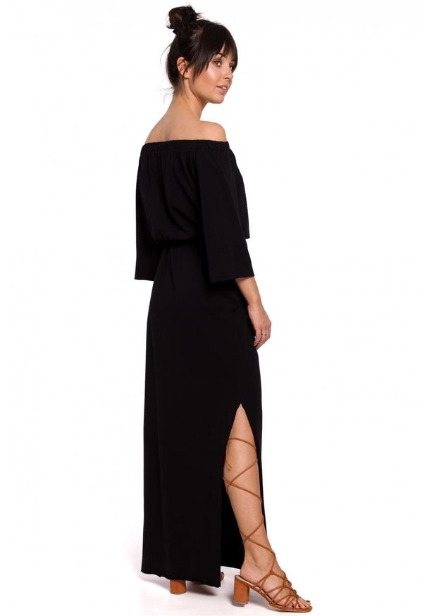BE - Bawełniana sukienka maxi z odkrytymi ramionami na lato. Okazja: na co dzień. Materiał: bawełna. Sezon: lato. Typ sukienki: z odkrytymi ramionami. Styl: casual. Długość: maxi