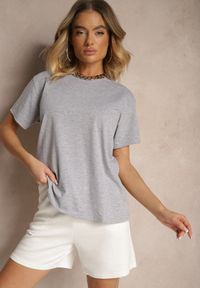 Renee - Szary Bawełniany Basicowy T-shirt Lorseli. Okazja: na co dzień. Kolor: szary. Materiał: bawełna. Styl: klasyczny, elegancki, casual #3