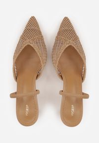 Born2be - Ciemnobeżowe Szpilki VICES z Siateczkową Cholewką Idahpeia. Nosek buta: otwarty. Kolor: beżowy. Materiał: skóra, materiał. Szerokość cholewki: normalna. Sezon: lato. Obcas: na szpilce. Styl: klasyczny. Wysokość obcasa: średni #3