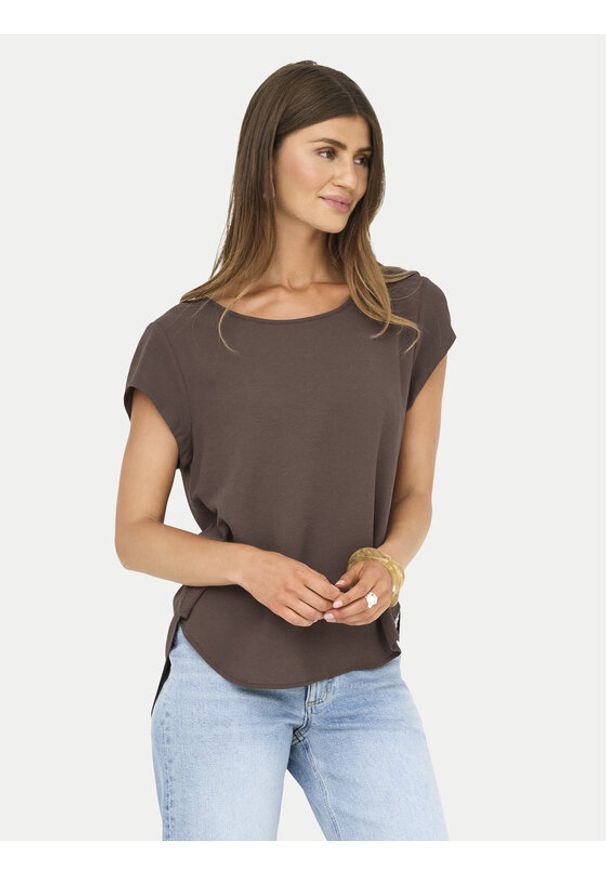 only - ONLY Bluzka Vic 15142784 Brązowy Regular Fit. Kolor: brązowy. Materiał: syntetyk