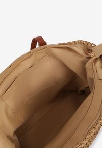 Renee - Ciemnobeżowa Duża Pleciona Torebka Wykończona Rączkami z Imitacji Skóry Carpinea. Kolor: beżowy. Sezon: lato. Materiał: skórzane. Styl: boho, elegancki, casual #3