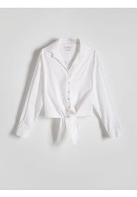 Reserved - Koszula z wiązaniem - biały. Kolor: biały. Materiał: bawełna, tkanina. Wzór: gładki