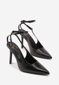 Renee - Czarne Szpilki z Odsłoniętą Piętą i Regulowanym Paskiem Alifela. Zapięcie: pasek. Kolor: czarny. Materiał: jeans. Obcas: na szpilce. Styl: elegancki, klasyczny. Wysokość obcasa: średni