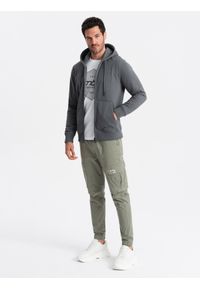 Ombre Clothing - Rozpinana męska dresowa bluza BASIC – grafitowa V11. Okazja: na co dzień. Typ kołnierza: kaptur. Kolor: szary. Materiał: dresówka. Styl: casual #5