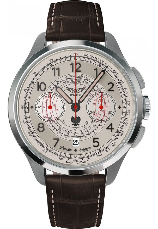 AVIATOR - Zegarek męski Aviator V.4.40.0.351.4 PL brązowy. Kolor: brązowy