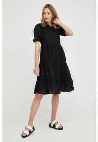 Answear Lab sukienka bawełniana kolor czarny mini rozkloszowana. Kolor: czarny. Materiał: bawełna. Typ sukienki: rozkloszowane. Styl: wakacyjny. Długość: mini #3