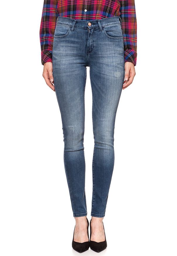 Wrangler - WRANGLER HIGH RISE SKINNY VINTAGE BLUE W27HX785R 112128146. Stan: podwyższony. Styl: vintage