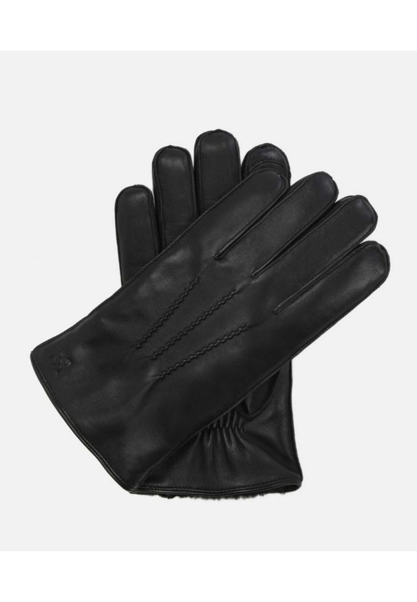 Kazar - Czarne rękawiczki męskie. Kolor: czarny. Materiał: syntetyk, skóra, materiał, futro. Styl: klasyczny