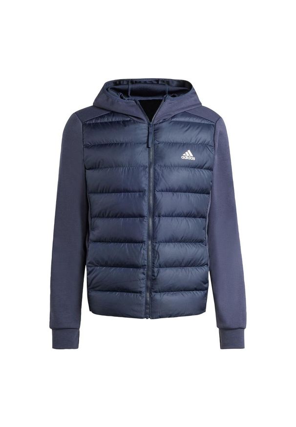 Adidas - Kurtka Essentials Hybrid Dow Hooded. Kolor: niebieski. Materiał: materiał