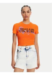 Versace Jeans Couture T-Shirt 78HAHC05 Pomarańczowy Slim Fit. Kolor: pomarańczowy. Materiał: bawełna
