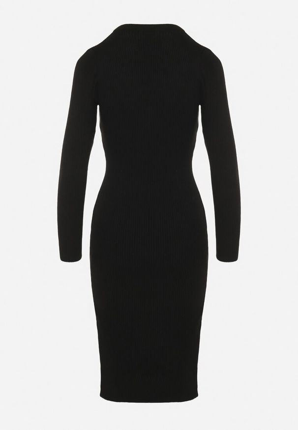 Born2be - Czarna Sukienka Dzianinowa Dopasowana Morttina. Okazja: na co dzień. Kolor: czarny. Materiał: dzianina. Długość rękawa: długi rękaw. Typ sukienki: proste. Styl: klasyczny, casual, elegancki. Długość: midi