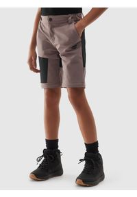 4F JUNIOR - Spodnie 2w1 4Way Stretch dziewczęce - brązowe. Kolor: brązowy. Materiał: włókno, tkanina, materiał. Sport: turystyka piesza, wspinaczka