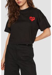 Karl Lagerfeld - KARL LAGERFELD Czarny damski top Hearts Cropped, Rozmiar XS. Kolor: czarny. Materiał: materiał