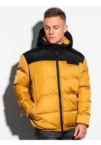 Ombre Clothing - Kurtka męska zimowa pikowana C458 - żółta - L. Kolor: żółty. Materiał: poliester. Sezon: zima #7