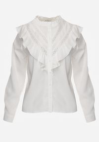 Renee - Biała Koszula z Falbanami i Koronkowymi Wstawkami Eletoma. Typ kołnierza: kołnierz z falbankami. Kolor: biały. Materiał: koronka. Wzór: koronka #10