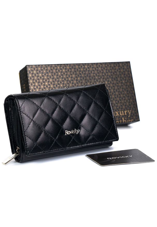 ROVICKY - Portfel damski skórzany R-RD-21-GCL-Q-3943 BLACK. Materiał: skóra
