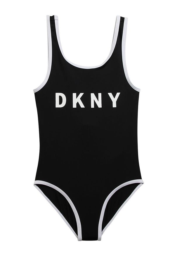 DKNY - Dkny - Strój kąpielowy dziecięcy 110-146 cm. Kolor: czarny. Materiał: poliester, materiał, elastan. Rodzaj stanika: odpinane ramiączka. Wzór: nadruk
