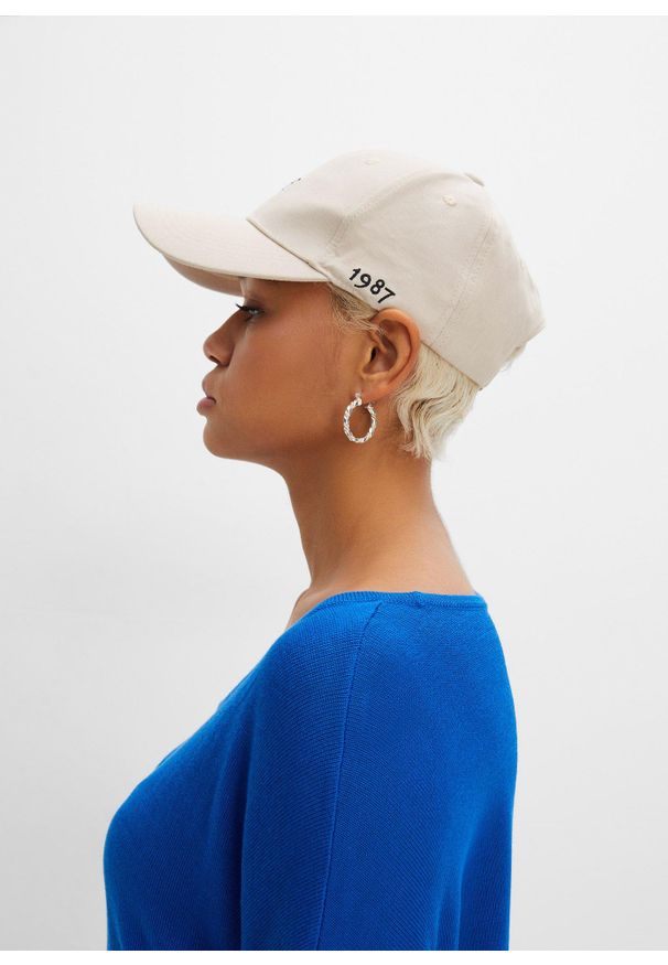 bonprix - Sweter z cienkiej dzianiny z rękawami 3/4. Kolor: niebieski. Materiał: dzianina. Wzór: ze splotem. Styl: elegancki