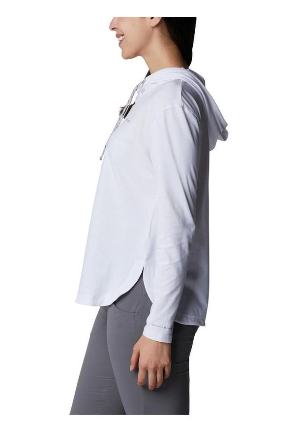 columbia - Bluza damska Columbia Sun Trek z kapturem. Typ kołnierza: kaptur. Kolor: biały. Materiał: elastan, poliester, bawełna. Długość rękawa: długi rękaw. Długość: długie. Sezon: lato. Sport: turystyka piesza, kolarstwo