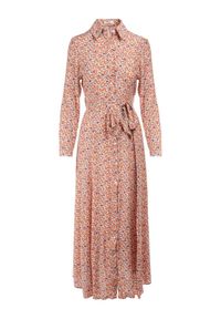 Born2be - Biało-Pomarańczowa Sukienka Nikiore. Okazja: na co dzień. Kolor: biały, pomarańczowy. Materiał: materiał. Długość rękawa: długi rękaw. Wzór: kwiaty. Typ sukienki: koszulowe. Styl: casual. Długość: maxi #4