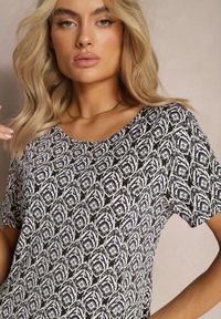 Renee - Czarno-Biała Wiskozowa Sukienka o Rozkloszowanym Fasonie z Ornamentalnym Wzorem Jasminas. Kolor: czarny. Materiał: wiskoza. Styl: boho #3