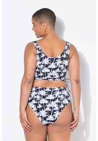 ULLA POPKEN - Damskie Figi od bikini wysoki stan nadruk z palmami. Stan: podwyższony. Kolekcja: plus size. Kolor: czarny. Materiał: poliester, elastan, poliamid, materiał. Wzór: nadruk