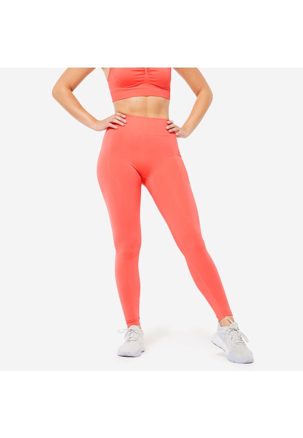DOMYOS - Legginsy fitness damskie Domyos Push Up. Kolor: różowy. Materiał: materiał, poliester, elastan, poliamid. Sport: fitness