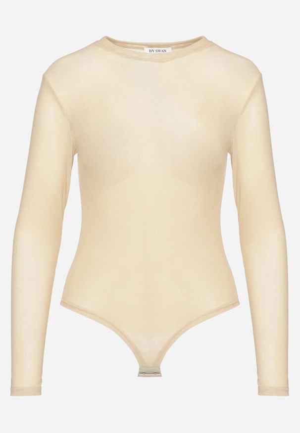 Born2be - Jasnobeżowe Gładkie Body z Długimi Rękawami Teuma. Kolor: beżowy. Długość rękawa: długi rękaw. Długość: długie. Wzór: gładki