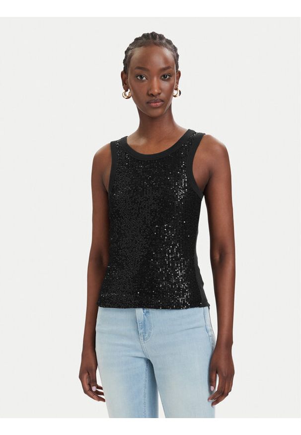 Guess Top W6GP26 K3157 Czarny Slim Fit. Kolor: czarny. Materiał: bawełna