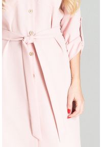 Figl - Koszulowa sukienka szmizjerka z podpinanym rękawem 3/4 różowa. Okazja: na imprezę, do pracy, na uczelnię. Kolor: różowy. Typ sukienki: szmizjerki, koszulowe #4