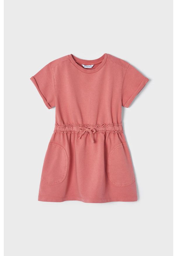 Mayoral sukienka bawełniana dziecięca kolor różowy mini rozkloszowana. Kolor: różowy. Materiał: bawełna. Długość rękawa: krótki rękaw. Typ sukienki: rozkloszowane. Długość: mini