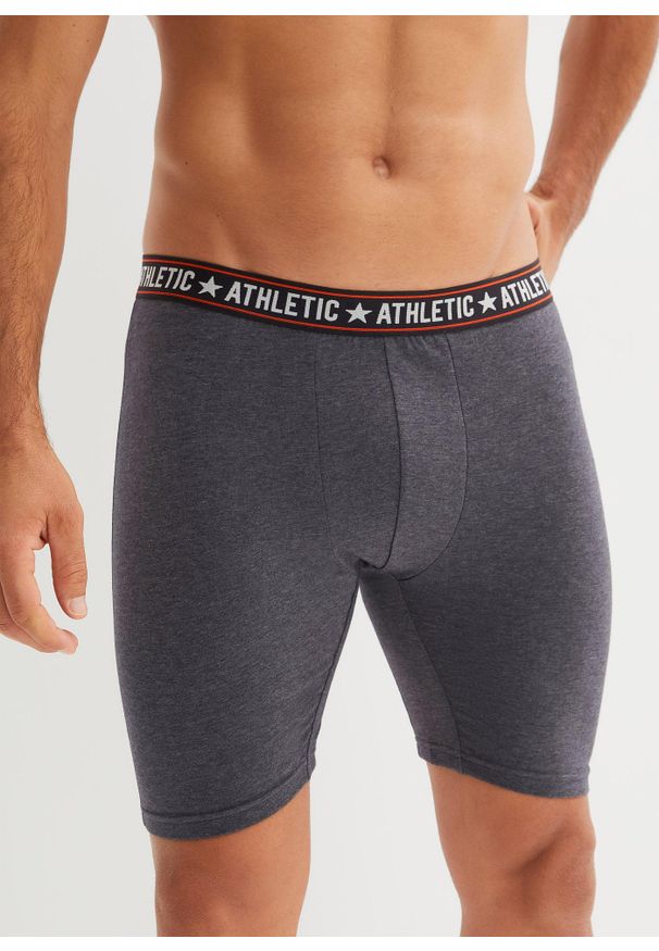 bonprix - Długie bokserki o dopasowanym kroju z bawełną (2 pary). Kolor: szary. Materiał: bawełna. Długość: długie