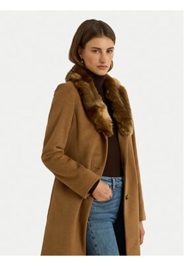 Lauren Ralph Lauren - LAUREN RALPH LAUREN Płaszcz wełniany 297P04148002 Brązowy Straight Fit. Kolor: brązowy. Materiał: wełna, syntetyk
