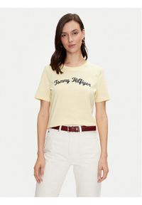 TOMMY HILFIGER - Tommy Hilfiger T-Shirt Script WW0WW42589 Żółty Regular Fit. Kolor: żółty. Materiał: bawełna