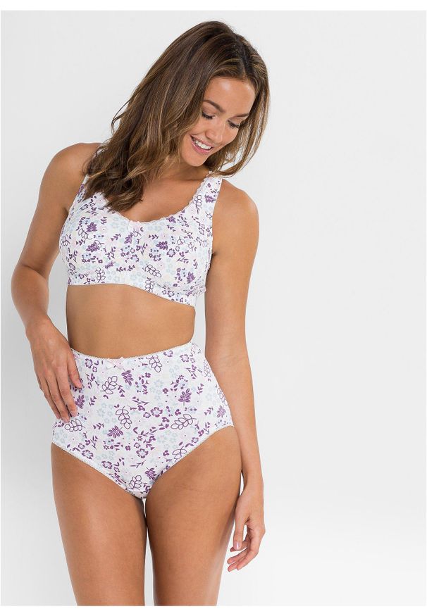 bonprix - Figi z wysoką talią (5 par). Kolor: biały. Wzór: nadruk, kwiaty