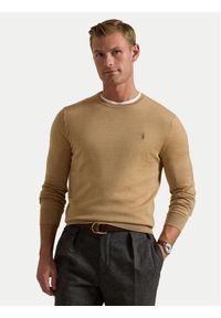 Polo Ralph Lauren Sweter 710946143009 Beżowy Slim Fit. Typ kołnierza: polo. Kolor: beżowy. Materiał: wełna #1