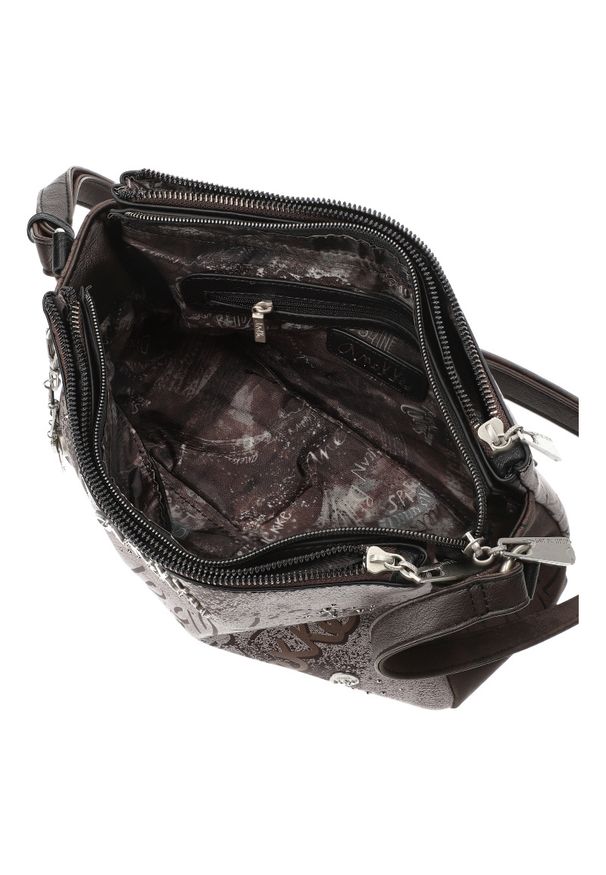 Brązowa Listonoszka Anekke Modna Torebka Damska Premium. Kolor: brązowy. Wzór: aplikacja, napisy. Materiał: skórzane